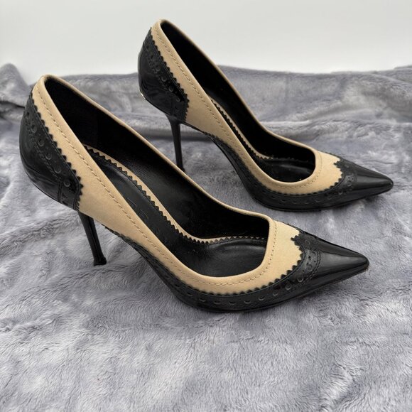 Burberry Black Patent Leather Colorblock Pattern Pumps Women’s US9 IT39 Formal - Picture 1 of 16